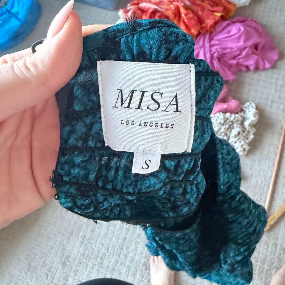 MISA Los Angeles Roisin Dress in Snake Teal Blue Long Sleeve Small NWT $370 - Picture 3 of 10